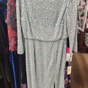 Adrianna Papell Silver Long Sleeve Sequin Dress